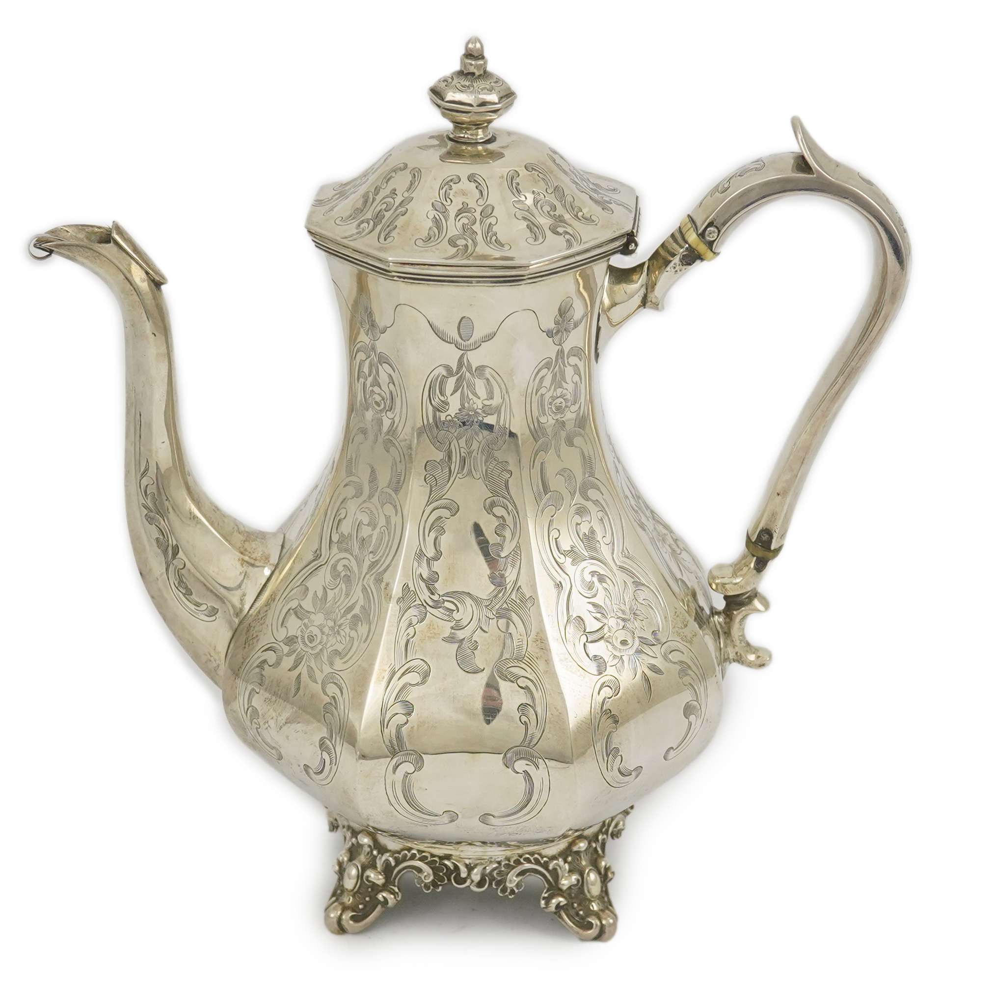 A Victorian engraved silver coffee pot, by John Welby